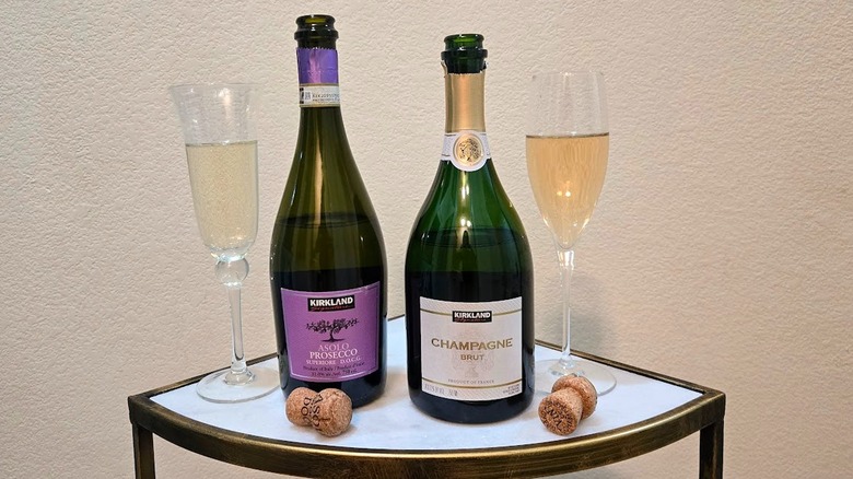 Kirkland Signature Prosecco and Champagne with glasses