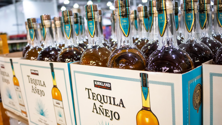 kirkland tequila añejo bottles in boxed sold at costco