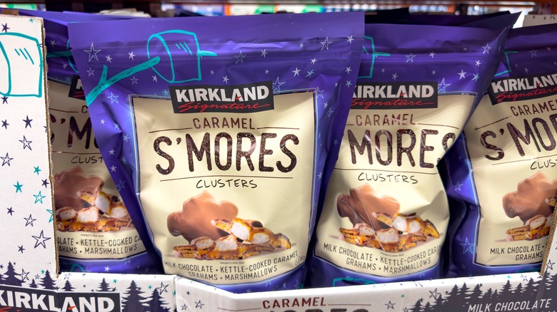 caramel s'mores clusters on shelf