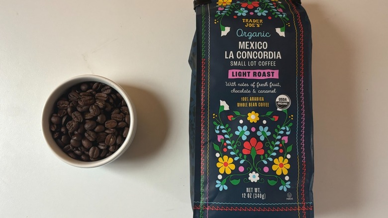 Trader Joe's Mexico La Concordia coffee bag and beans