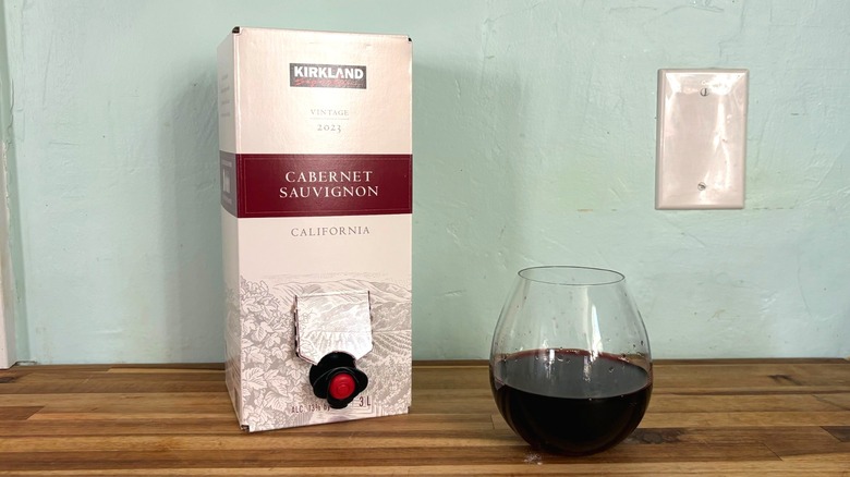 Kirkland cabernet sauvignon box, glass