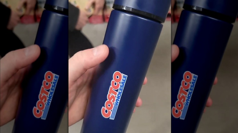 A blue Costco branded tumbler