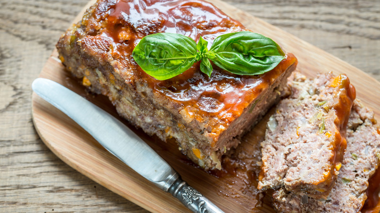 meatloaf with sauce, sliced