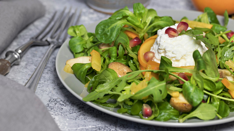 Salad with cottage cheese on plate