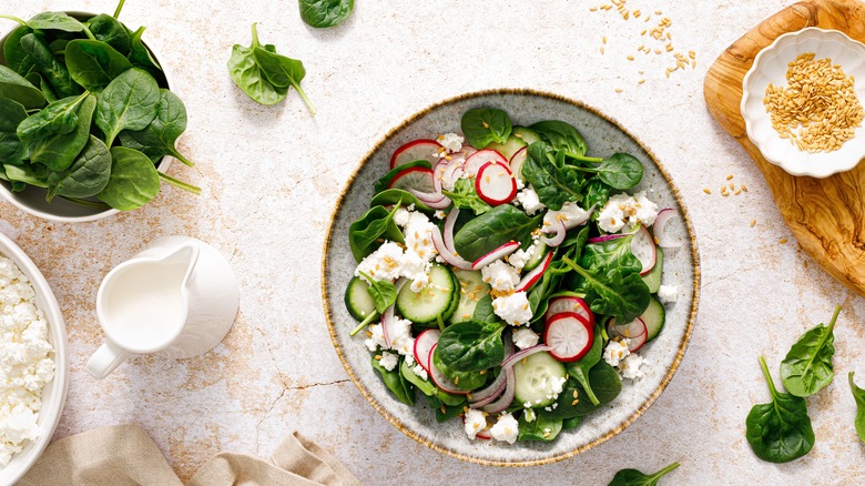 Salad in bowl on counter