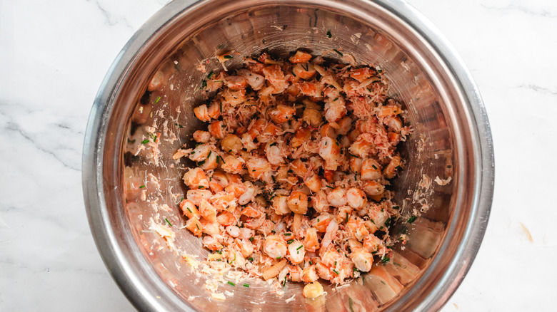 crab and shrimp filling in bowl