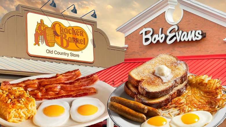 Cracker Barrel and Bob Evans breakfasts side by side