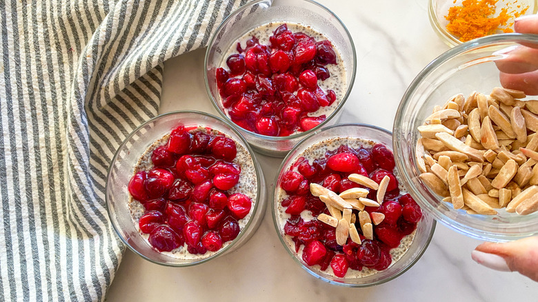 adding almonds to the top