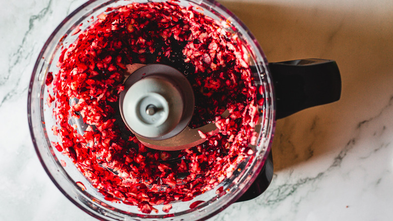 Chopped cranberries in food processor