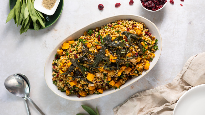 Cranberry and sage pearl couscous on plate 