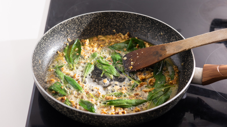 Sage walnut burnt butter in pan 