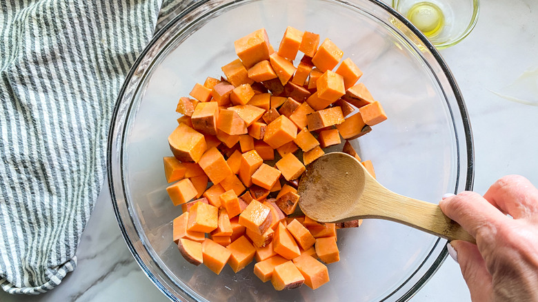 sweet potato cubes in bowl