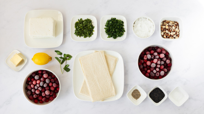 ingredients for cranberry feta filo cigars 