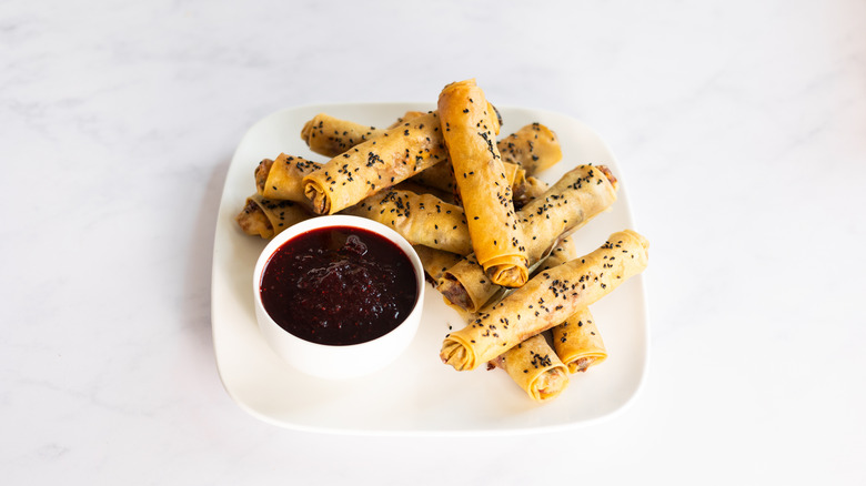 cranberry feta filo cigars on plate 