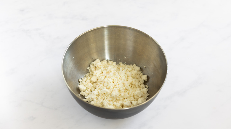 crumbled feta in bowl 