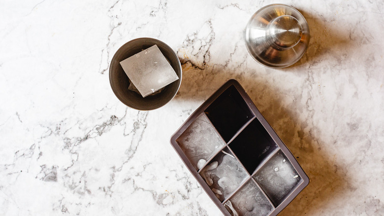 ice cubes beside shaker with ice