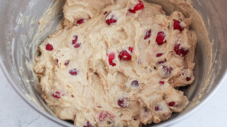 cranberry muffin batter in bowl