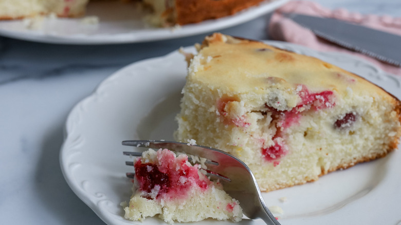 cranberry cake on white plate