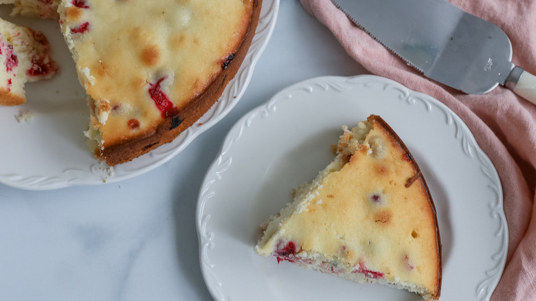 cranberry cake on white plate