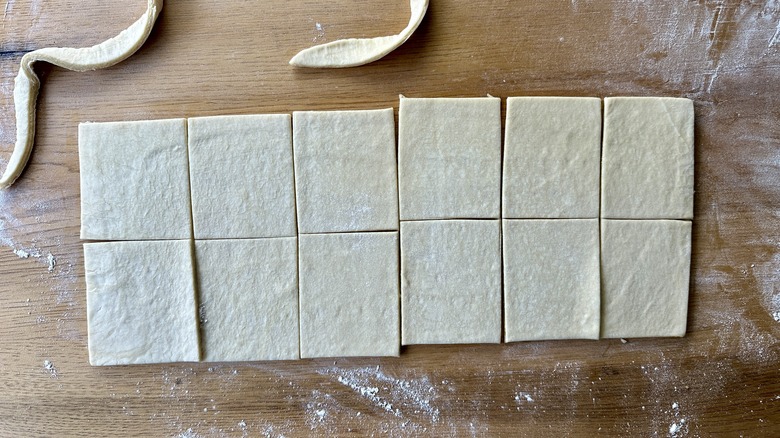 dough cut in rectangles