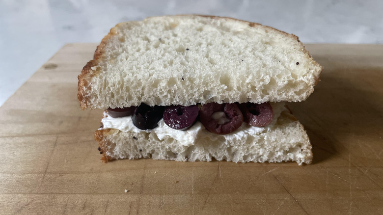 kalamata cream cheese sandwich