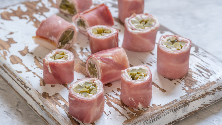 Ham, cream cheese, pickle roll-ups