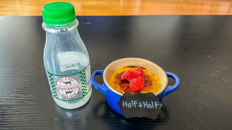 creme brulee with milk bottle