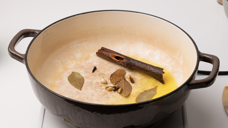 toasting spices in ghee