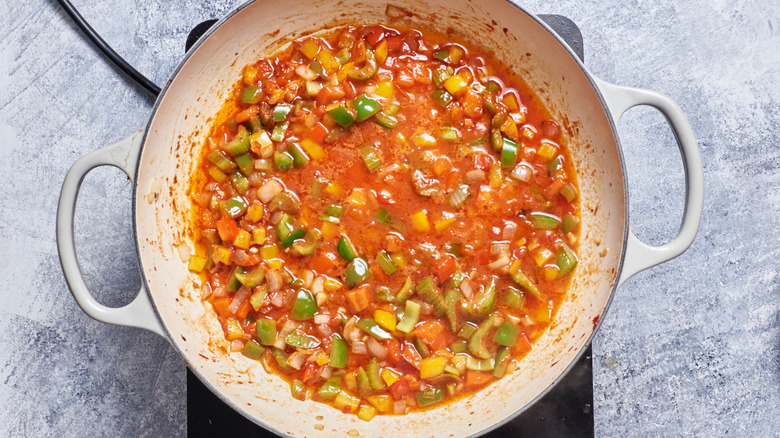 chopped vegetables in tomato sauce