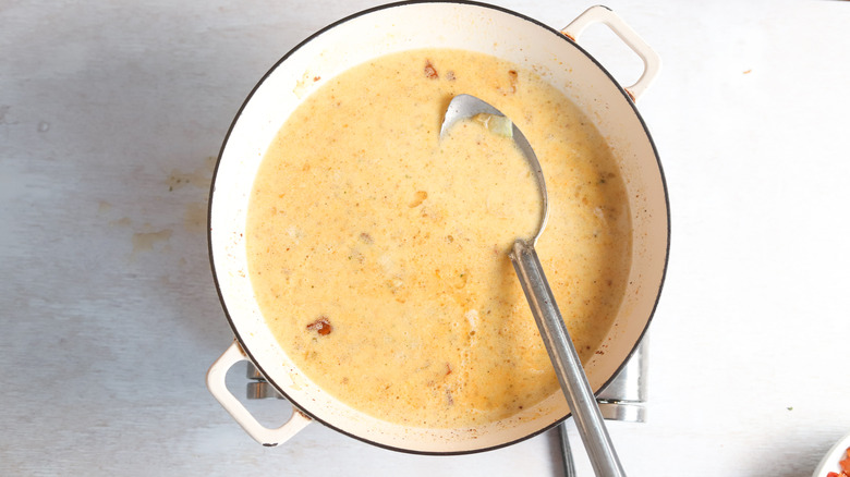 chicken broth in a pan