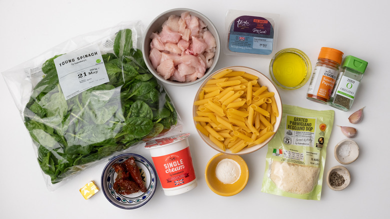 Ingredients for chicken pasta bake 