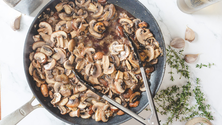 Mushroom sauce in pan