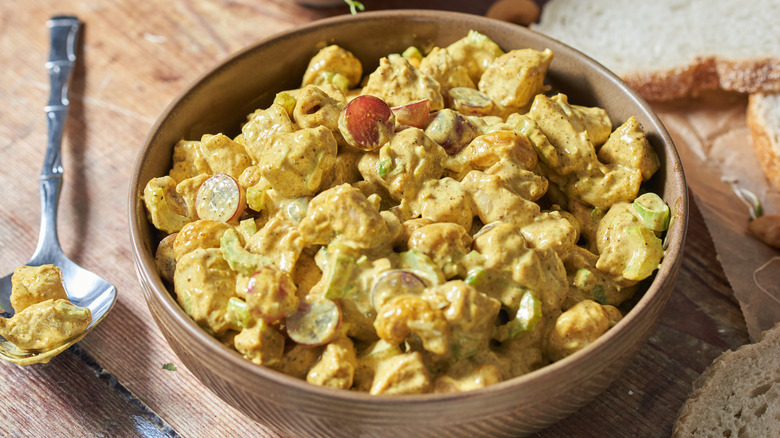 bowl of curried chicken salad