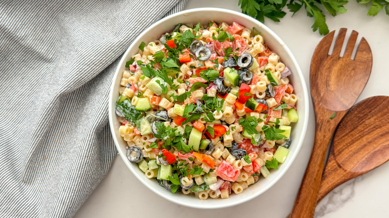 whit bowl of pasta salad