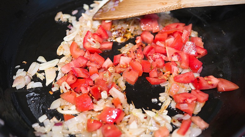 Vegetables cooking in a pot