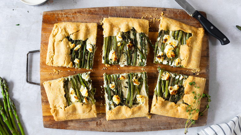 asparagus galette cut on board 