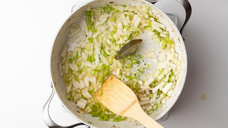 chopped vegetables in white pan