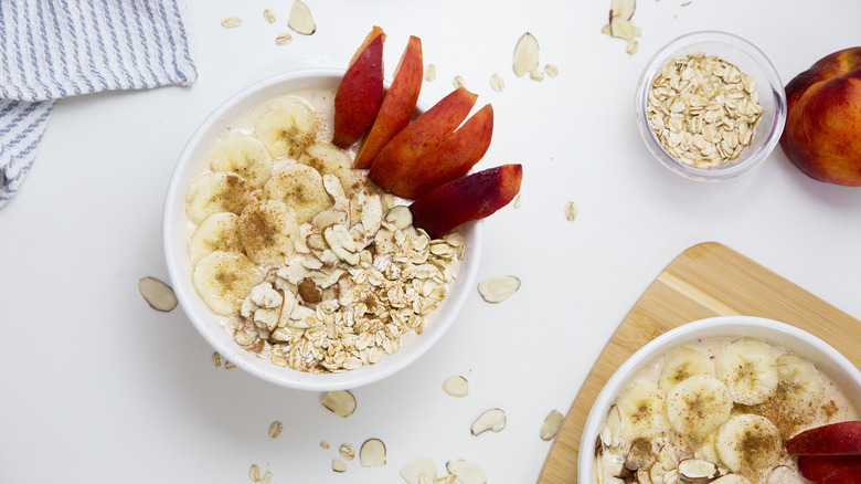 fruit smoothie bowl on table