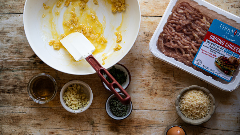 Egg and breadcrumbs in bowl