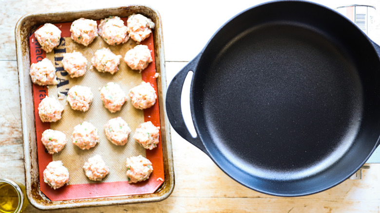 Empty pan ready for searing meatballs