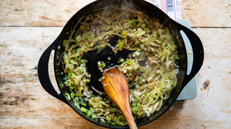 Garlic added to sauteed vegetables