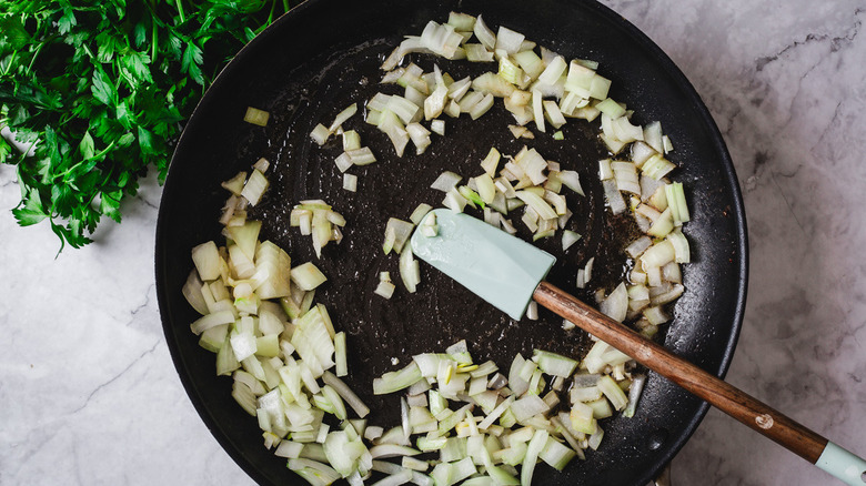 Onion sauteing in pan