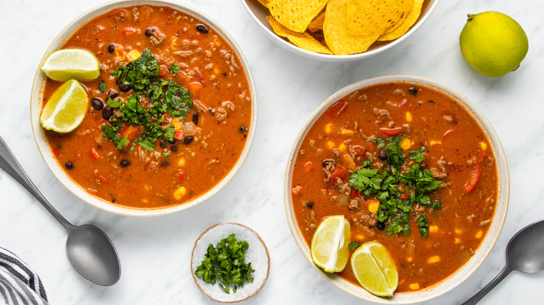 two bowls of soup