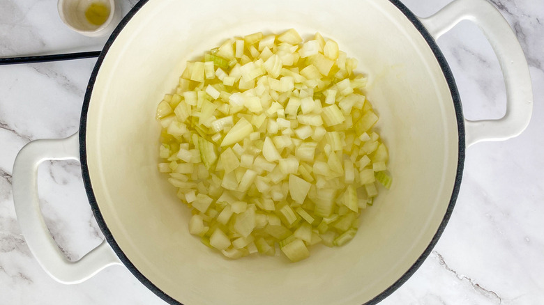 diced onions in pot