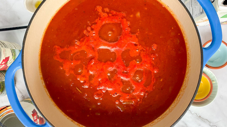tomato soup in pot
