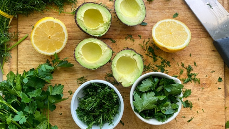 avocados, lemons, dill and parsley
