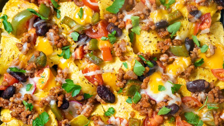 A plate of loaded nachos