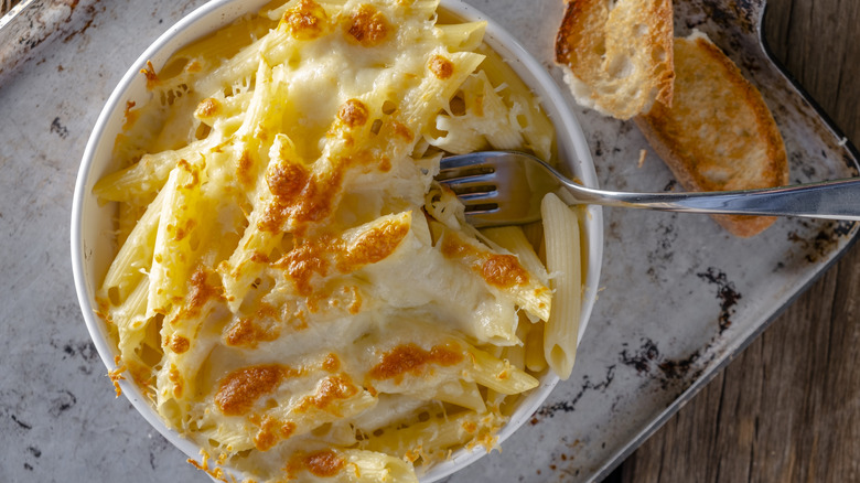 bowl of melty macaroni and cheese