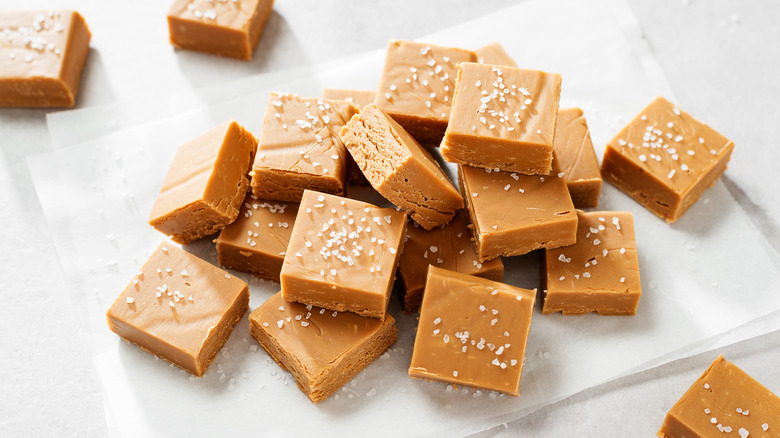 Close up of peanut butter fudge slices 