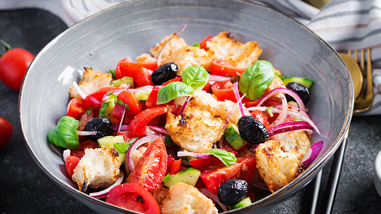 Panzanella salad in a bowl